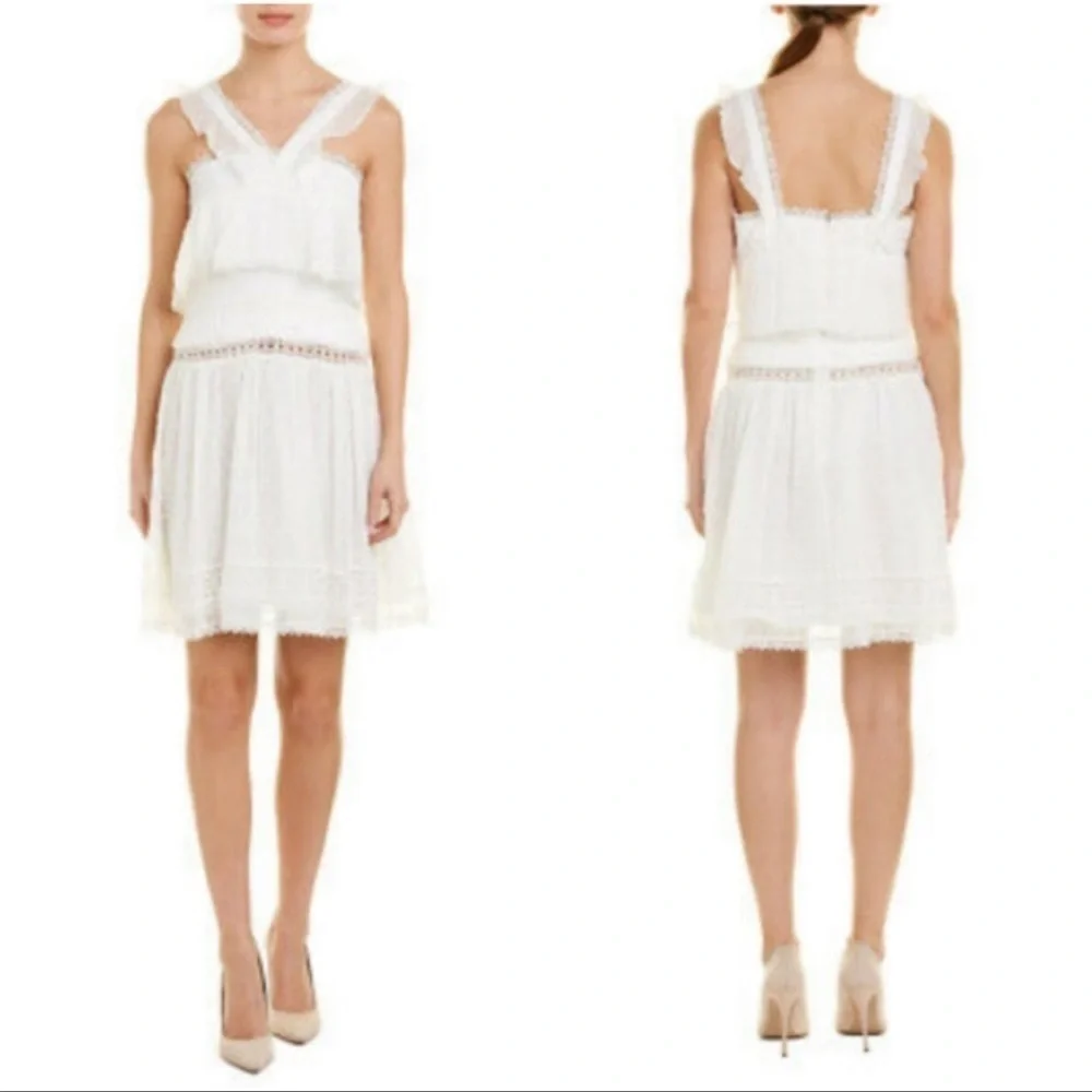 NWT Monique Lhullier White Midi Dress Eyelet Blouson Raised Polka Dots Lace 6 - Picture 3 of 13